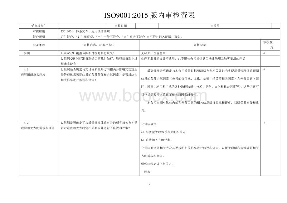 质量体系内审检查表2015版Word格式文档下载.doc_第2页