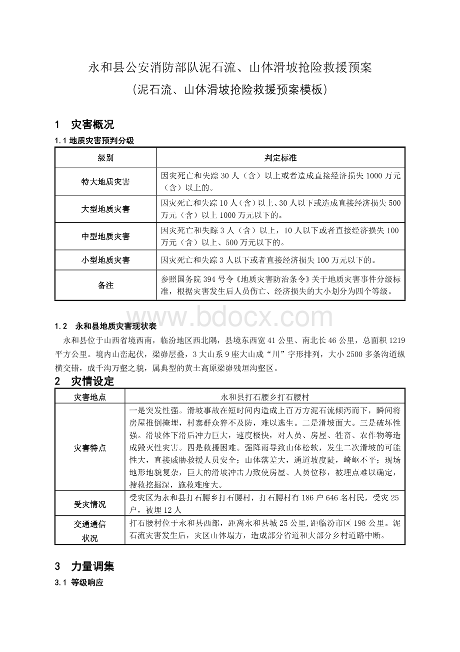 泥石流山体滑坡抢险救援预案模板贵州文档格式.doc_第1页