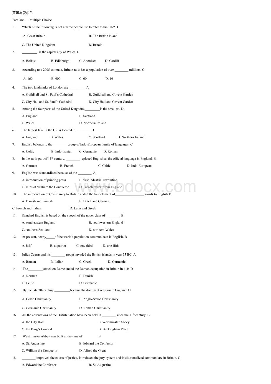 英语国家国情试题库英国与爱尔兰文档格式.doc_第1页