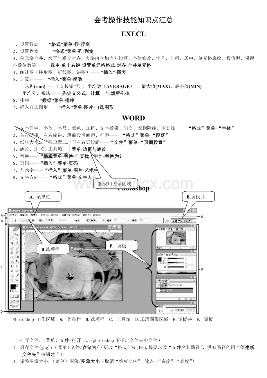 高中计算机会考操作技能知识点汇总_精品文档Word下载.doc