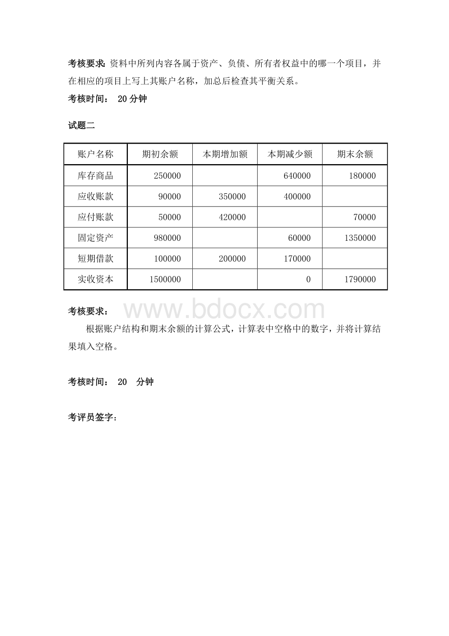 基础会计实训考试题及答案五套财务管理.doc_第3页