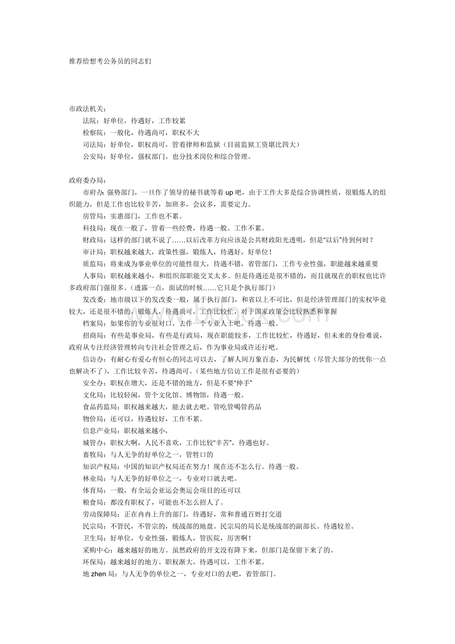 史上最全的公务员岗位待遇前景等Word格式文档下载.doc_第1页