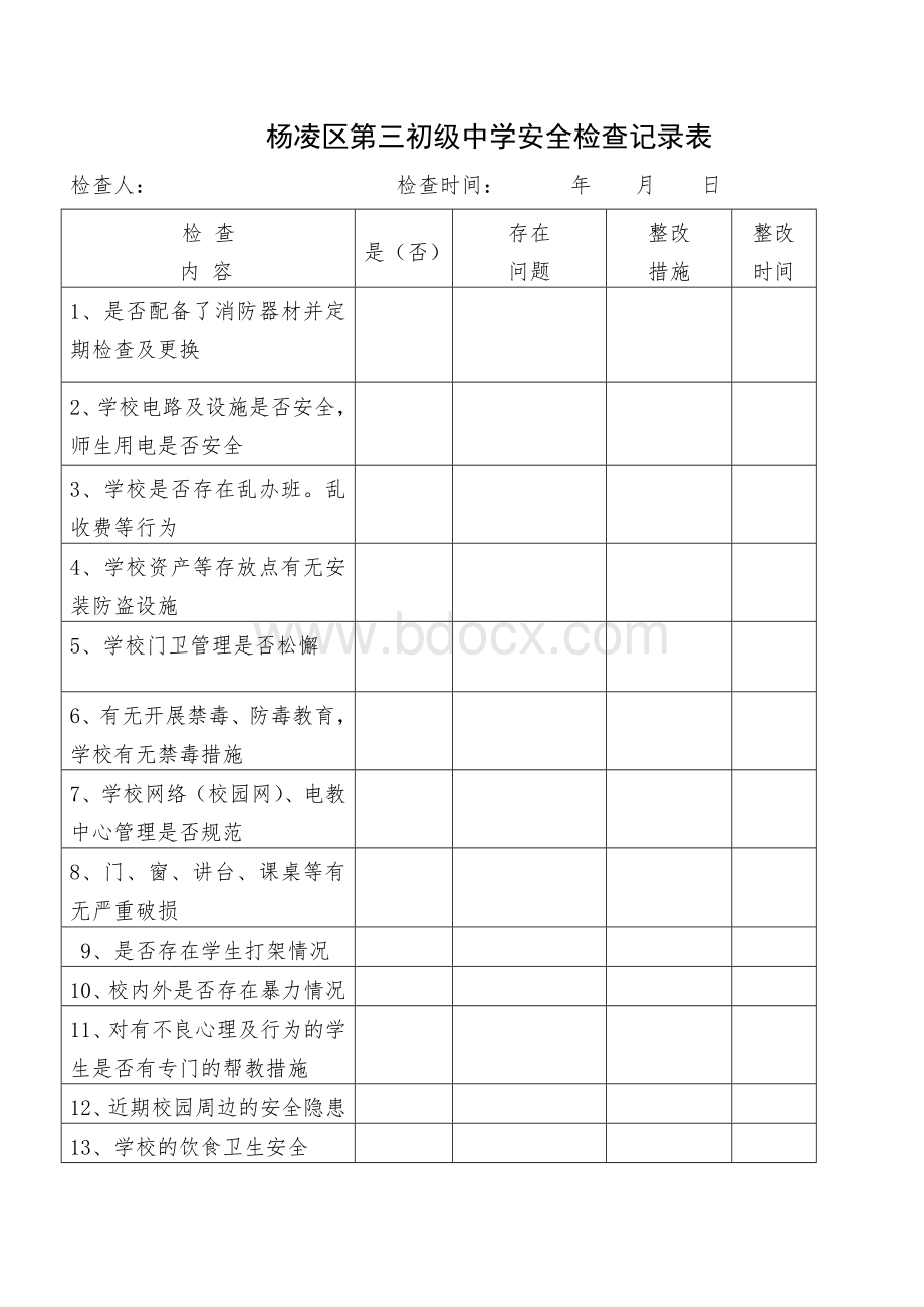 杨凌区第三初级中学安全检查记录表_精品文档.docx