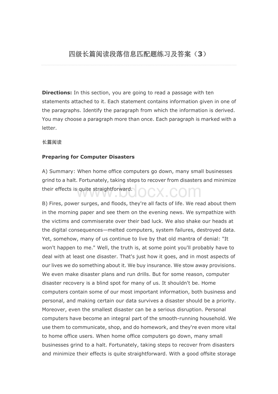 四级长篇阅读段落信息匹配题练习及答案3Word文档格式.doc