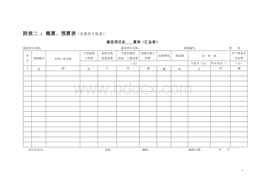 全套概预算编制表格空表WORD08.doc