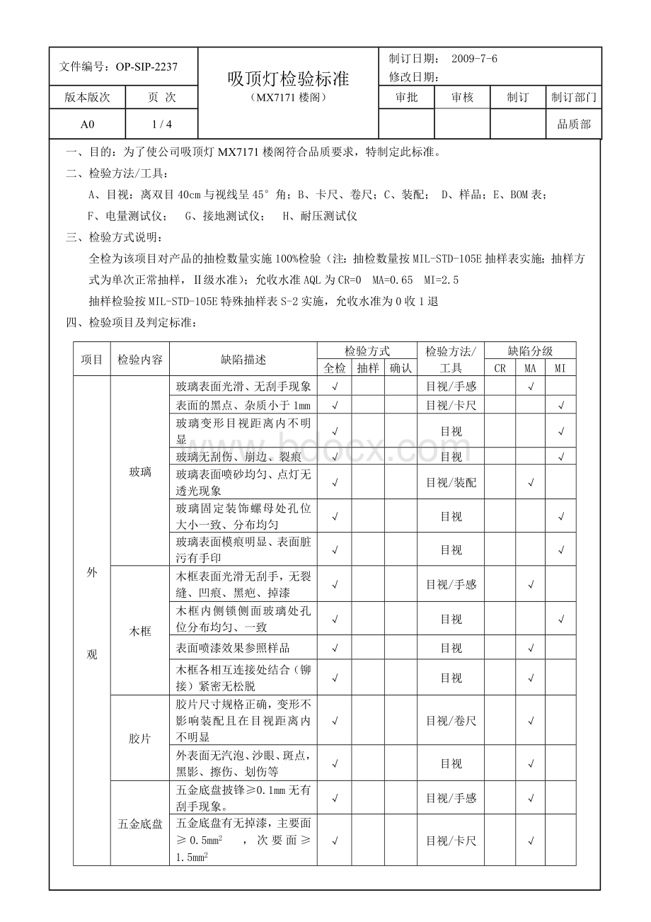 吸顶灯检验标准文档格式.doc_第2页