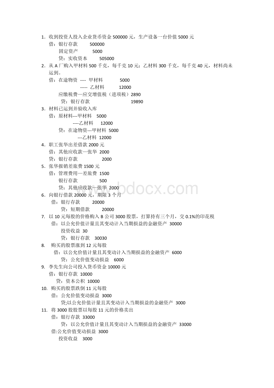 会计分录练习题汇总Word文件下载.doc