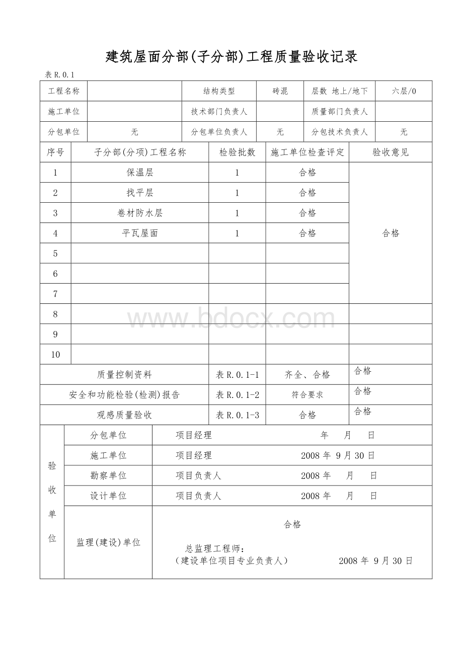 屋面分部分项表格辽宁地区施工档案Word格式文档下载.doc_第1页