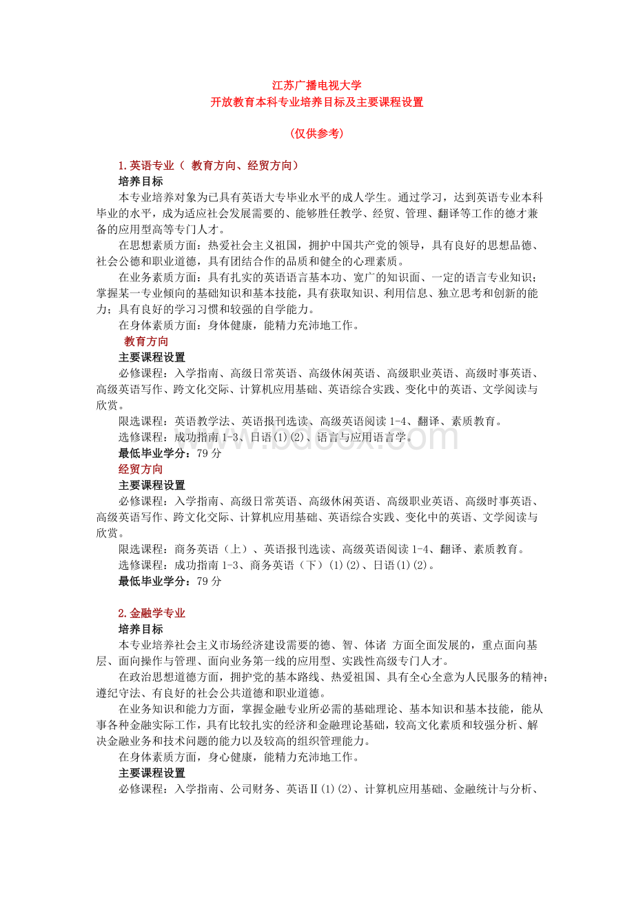 开放教育本科专业江苏广播电视大学.doc