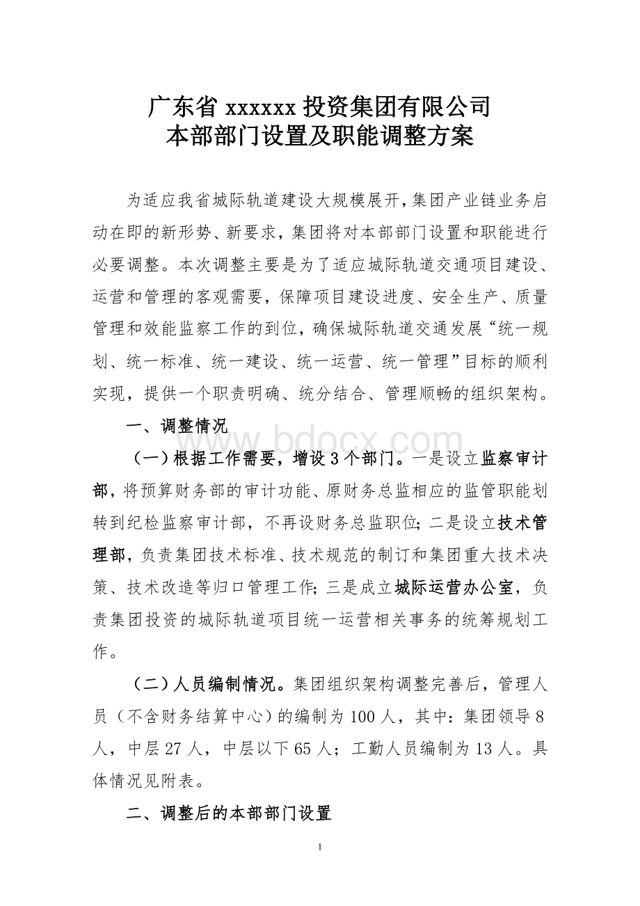 xxxx集团本部部门设置情况及职能终稿Word格式文档下载.doc_第1页