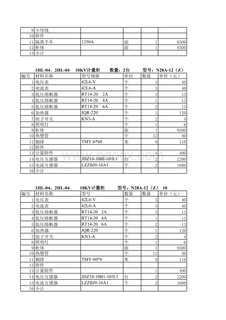 KV高低压开关柜报价表表格文件下载.xls_第2页