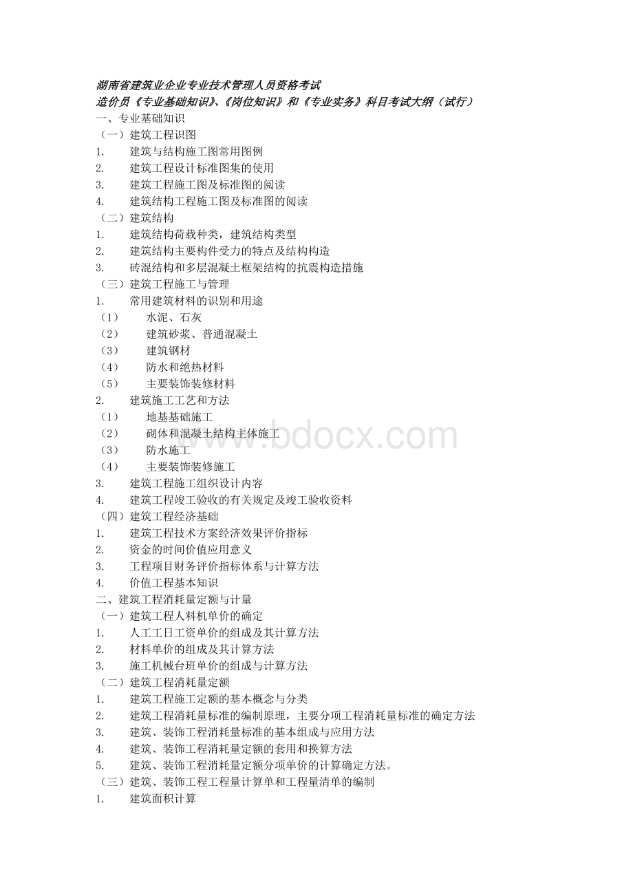 湖南省建筑业企业人员资格考试考纲_精品文档Word文档下载推荐.docx