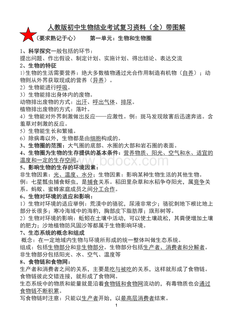 人教初中生物结业考试复习资料全带详细图解Word格式.doc