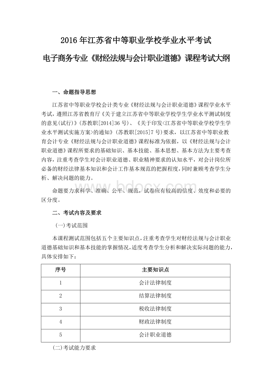 电子商务专业财经法规与会计职业道德课程考试大纲_精品文档文档格式.docx_第1页