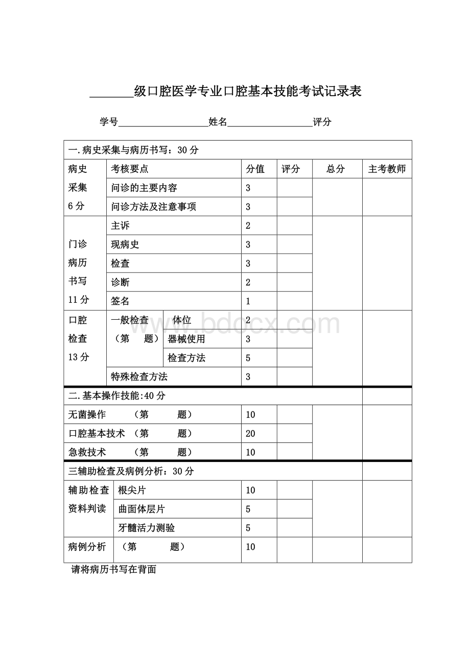 口腔基本技能考核评分表文档格式.doc