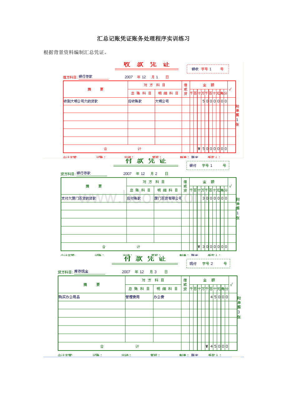 汇总记账凭证账务处理程序实训练习_精品文档Word下载.doc_第1页