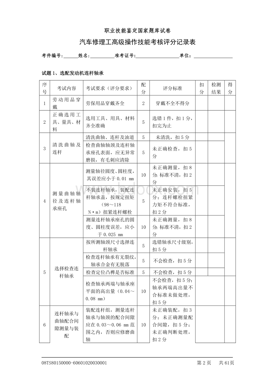 汽车修理工高级评分记录表.doc_第2页