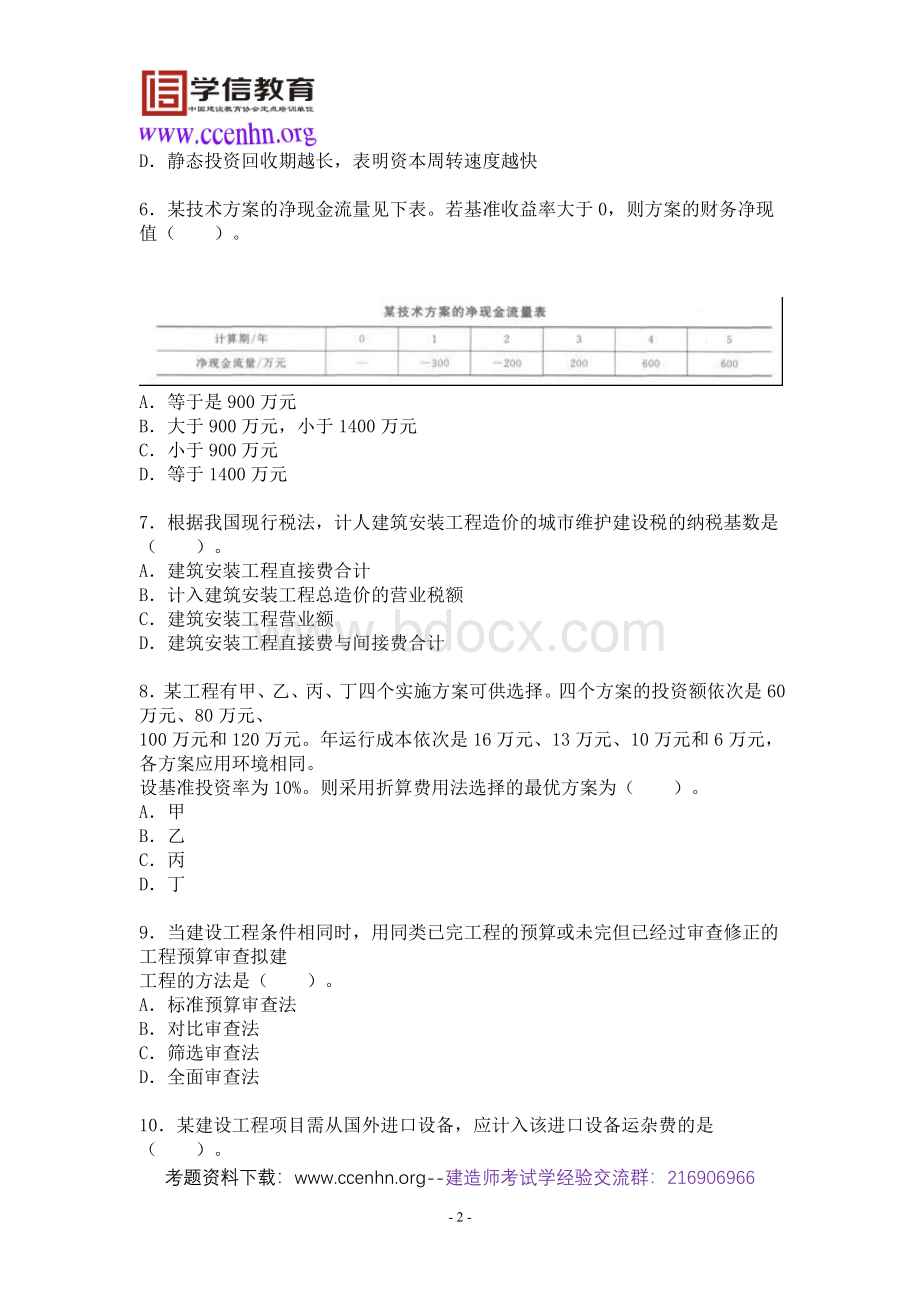 一级建造师考试考题：建设工程经济真题_精品文档.doc_第2页