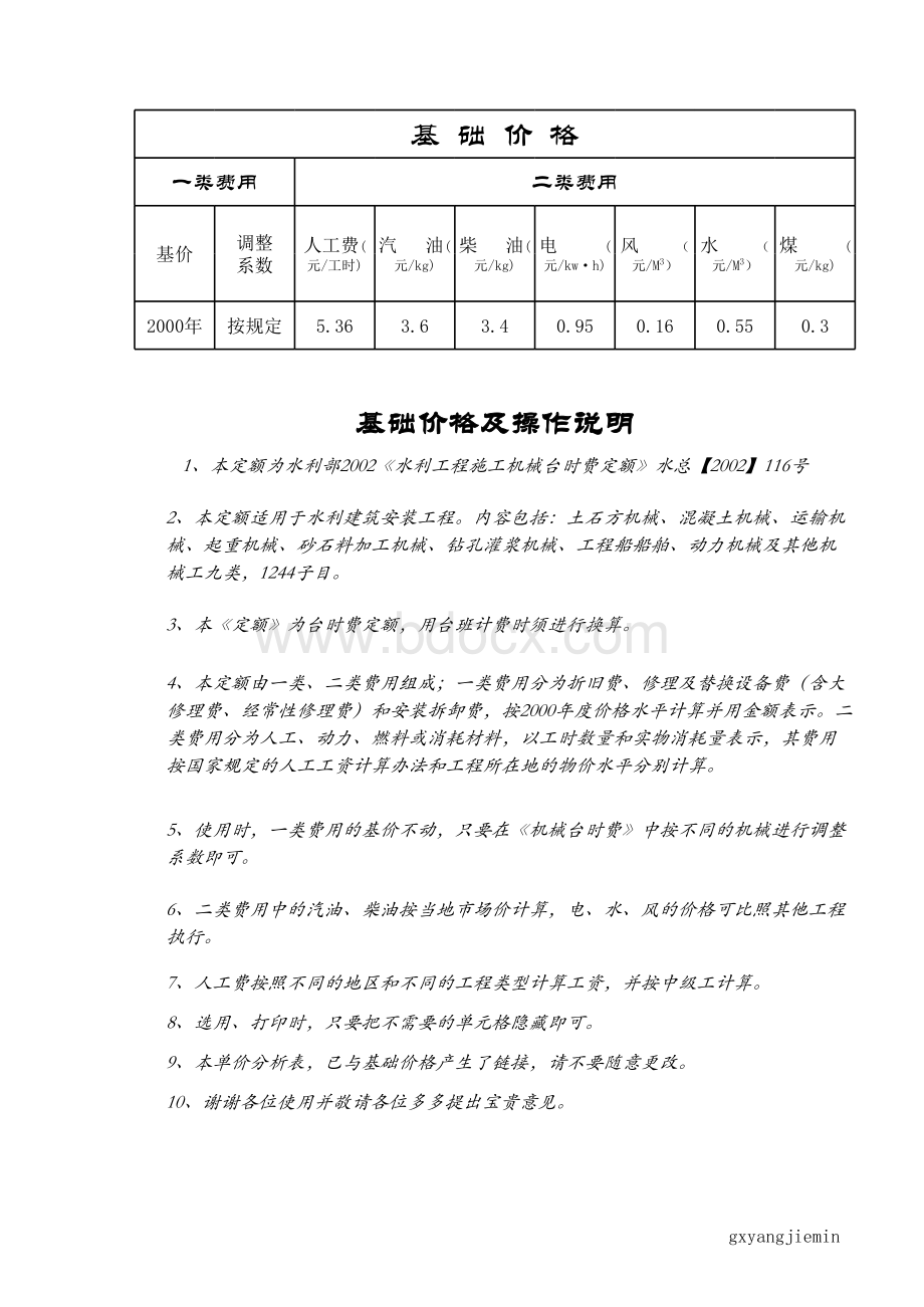 水利工程施工机械台时费定额（2002年）.xls_第1页