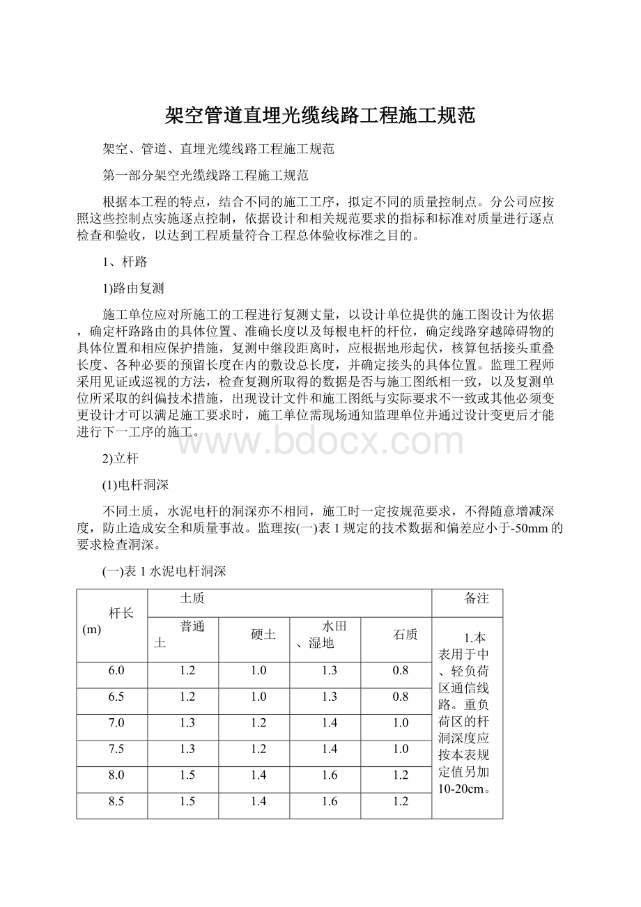 架空管道直埋光缆线路工程施工规范Word文件下载.docx_第1页