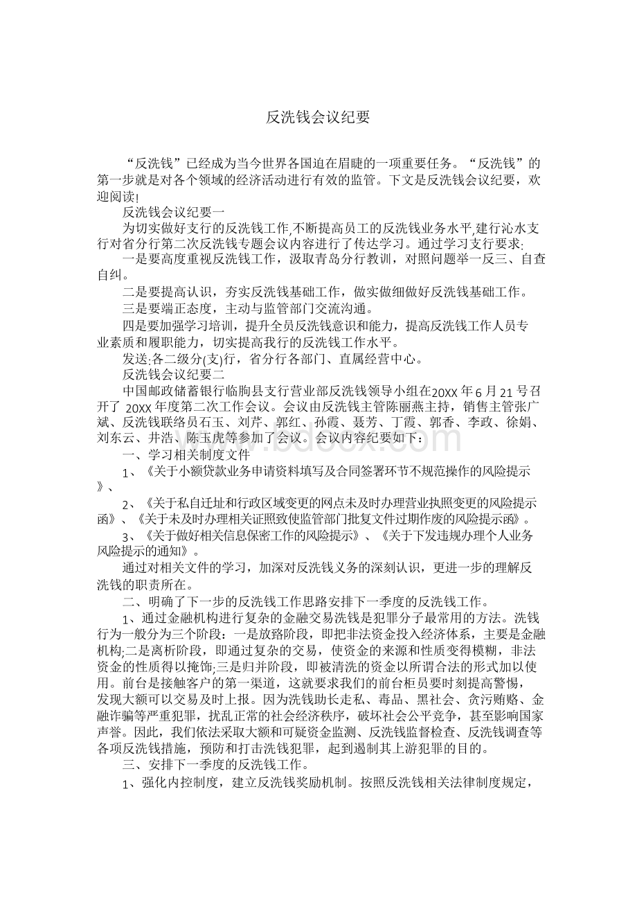 反洗钱会议纪要Word文档格式.docx