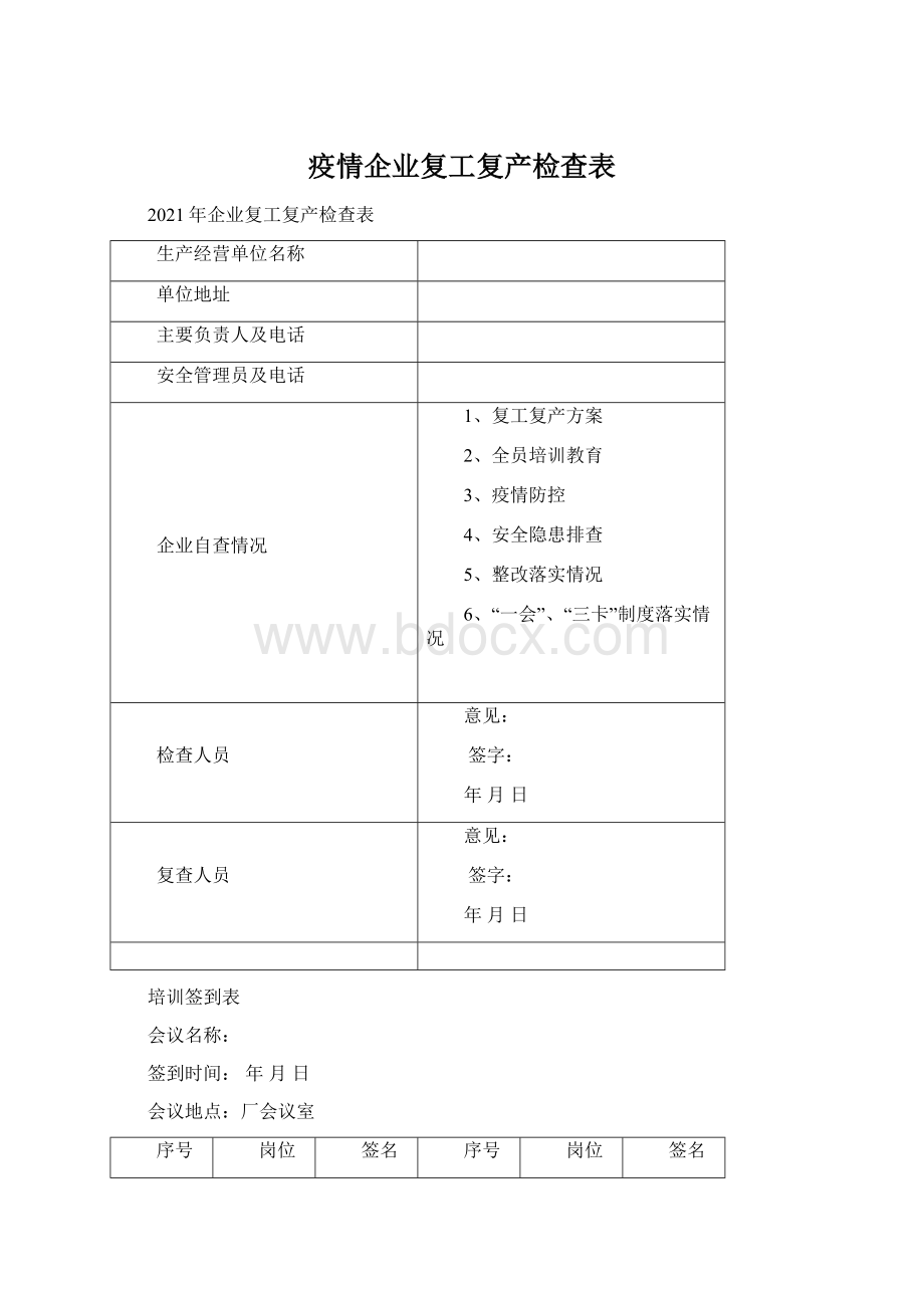 疫情企业复工复产检查表.docx