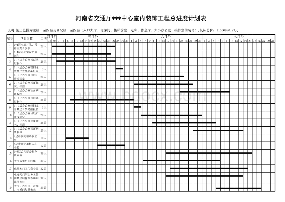 室内装饰工程进度计划表(进度计划横道图).xls_第1页