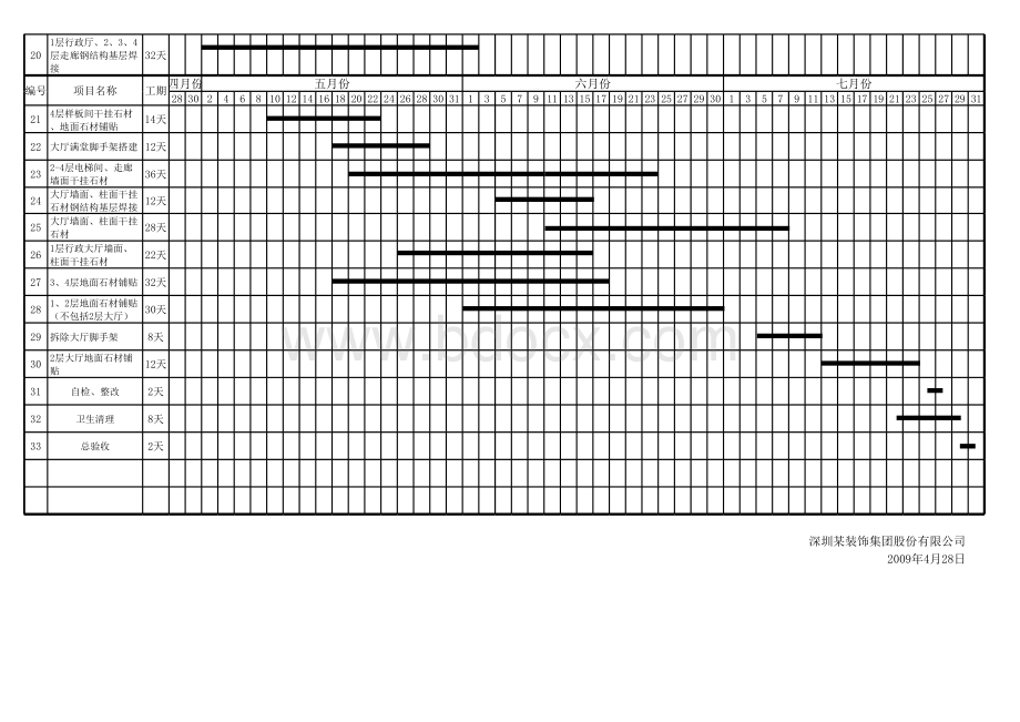 室内装饰工程进度计划表(进度计划横道图).xls_第2页