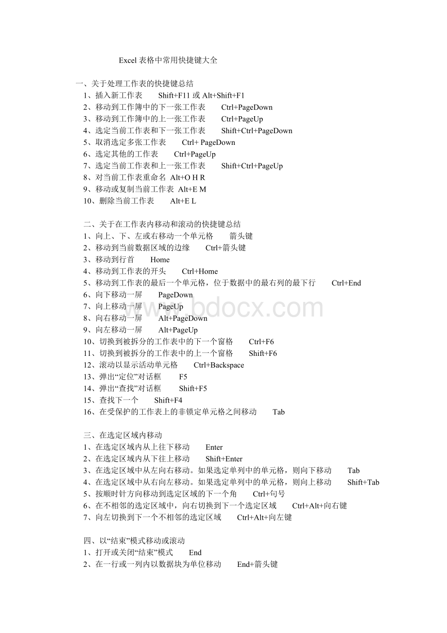 Excel表格中常用快捷键大全Word格式文档下载.doc_第1页