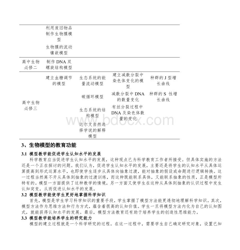 模型及模型方法在生物教学中的应用_精品文档Word文件下载.doc_第3页