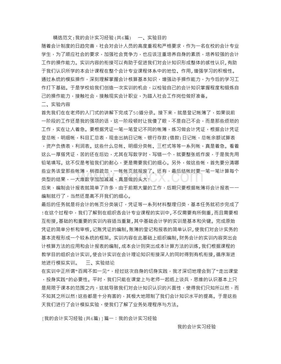 我的会计实习经验共6篇Word文档格式.doc