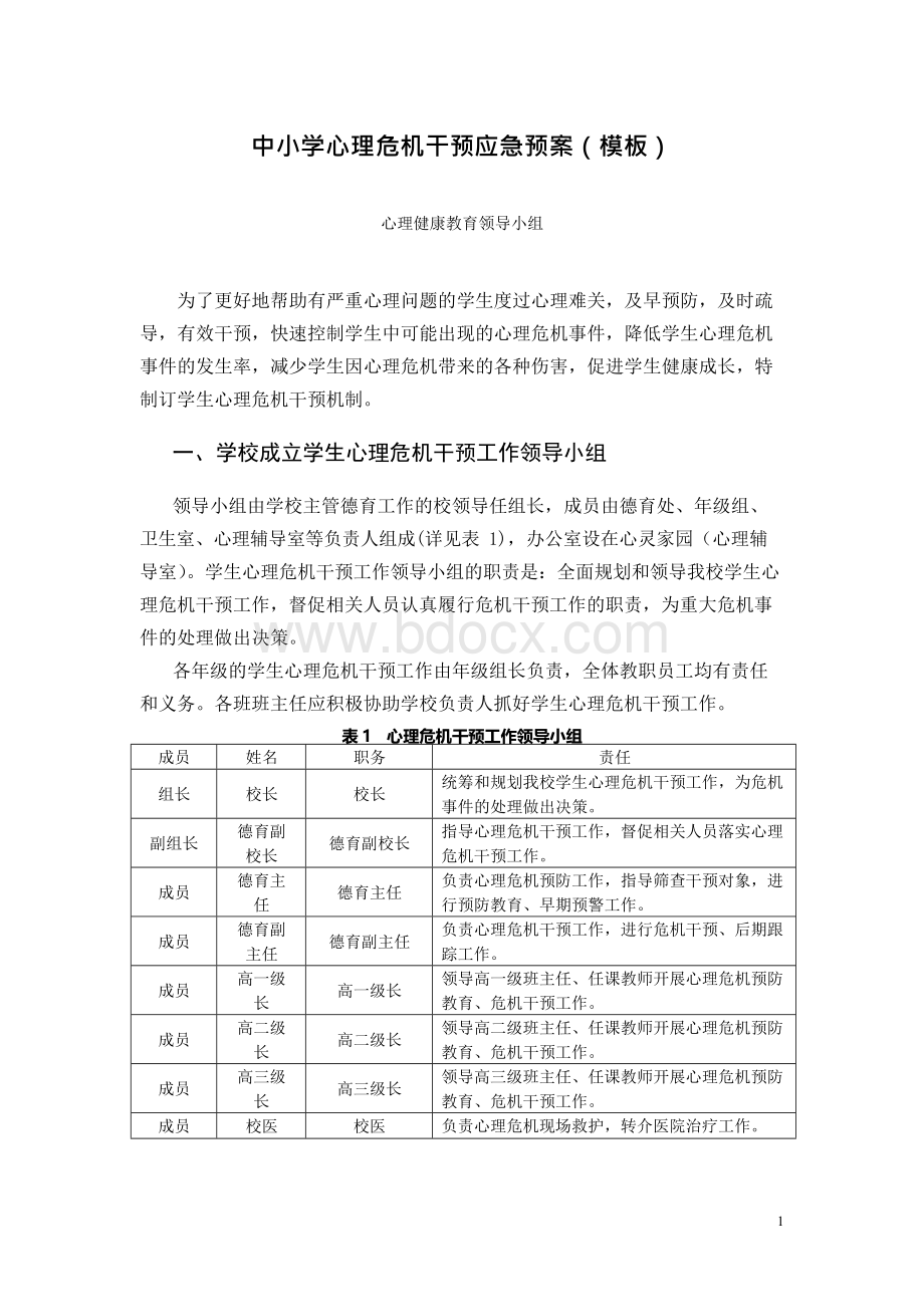 中小学心理危 机干预应急预案.docx