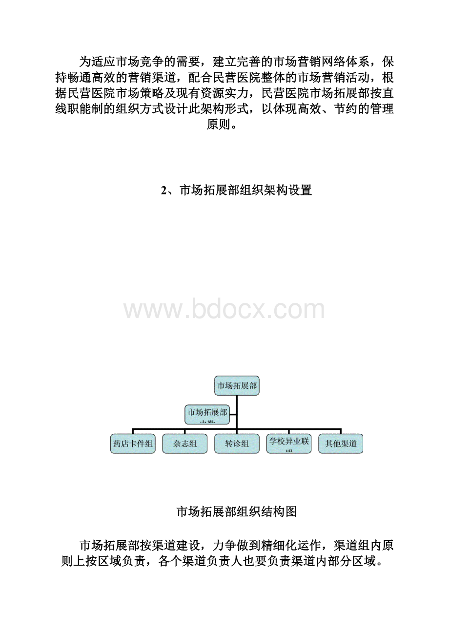 民营医院及机构服务行业市场部组织架构及管理考核制度Word文档格式.docx_第2页