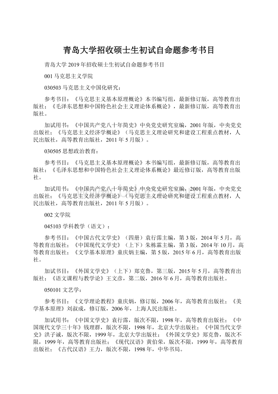 青岛大学招收硕士生初试自命题参考书目.docx