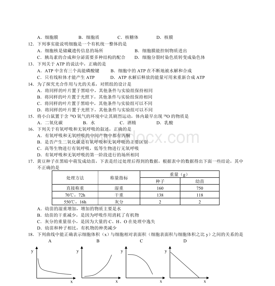 高一生物第一学期期末调研考试试卷_精品文档.doc_第2页