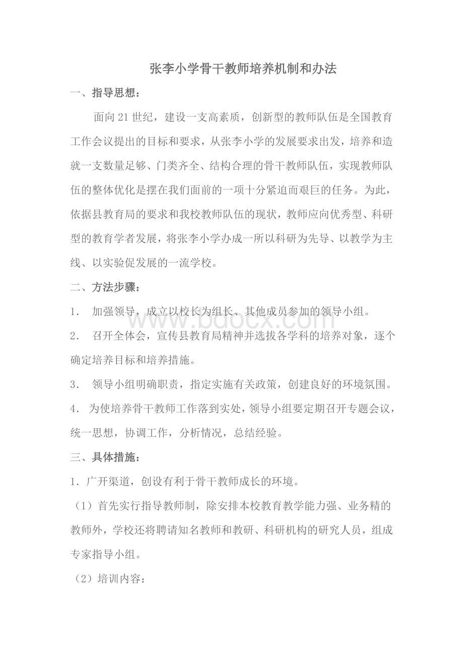 张李小学骨干教师培养机制和办法_精品文档Word下载.doc_第1页