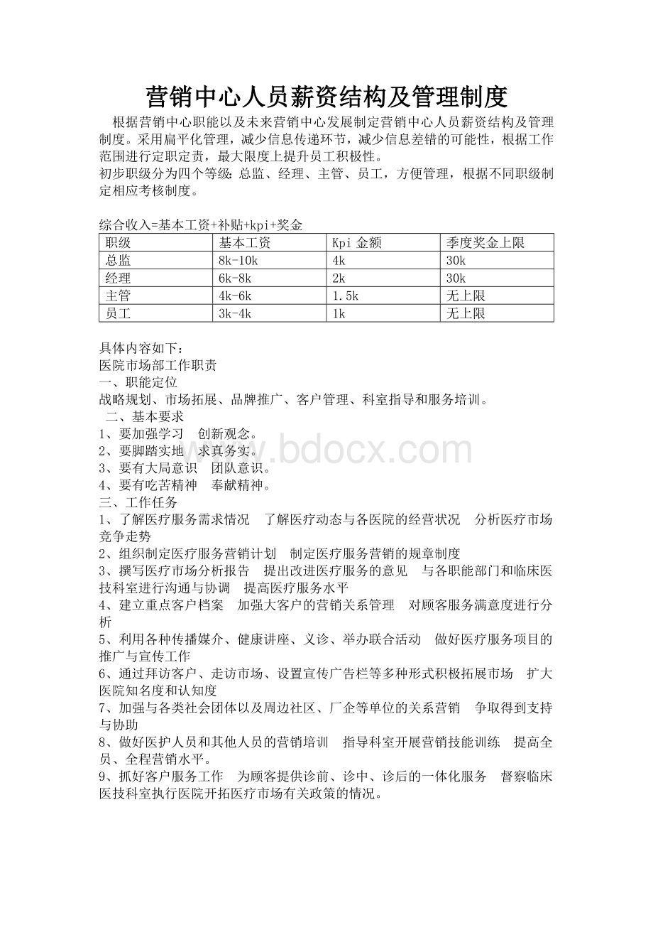 医院市场人员薪资构成及管理制度法.docx_第1页