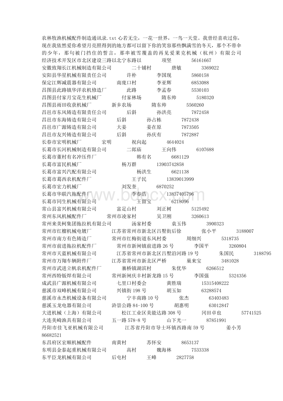农林牧渔机械配件制造通讯录Word文档格式.doc