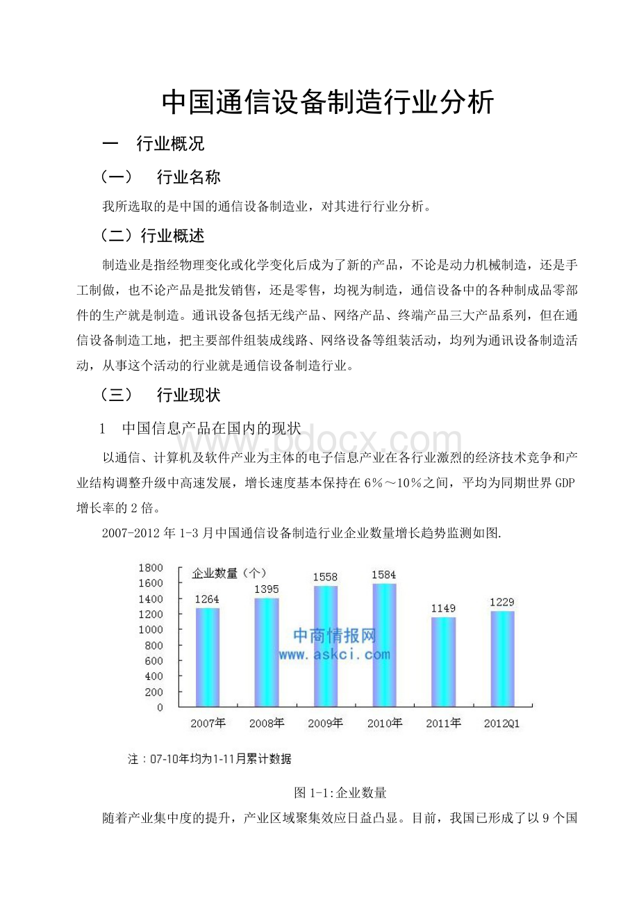 中国通信设备制造行业分析Word文件下载.doc