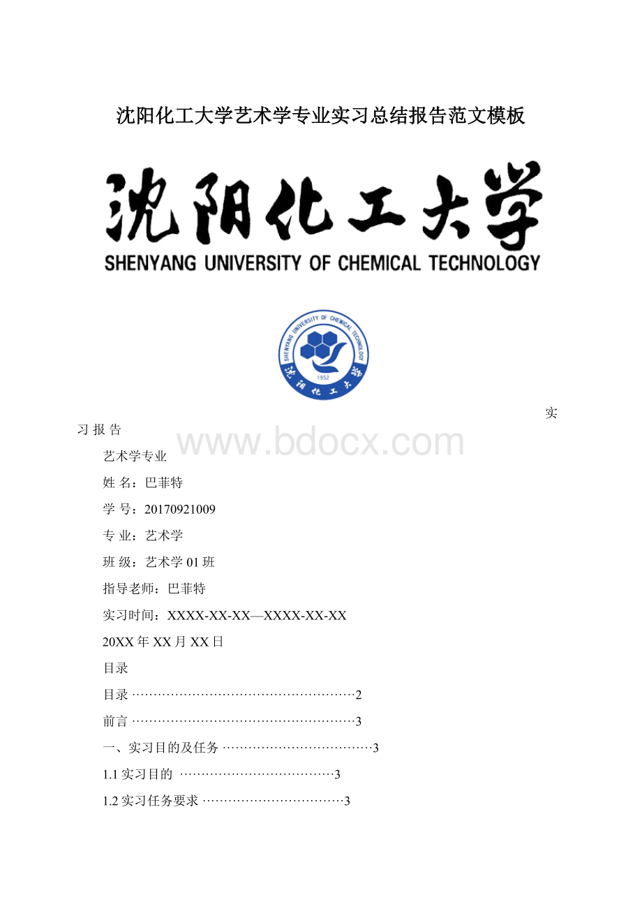 沈阳化工大学艺术学专业实习总结报告范文模板文档格式.docx_第1页