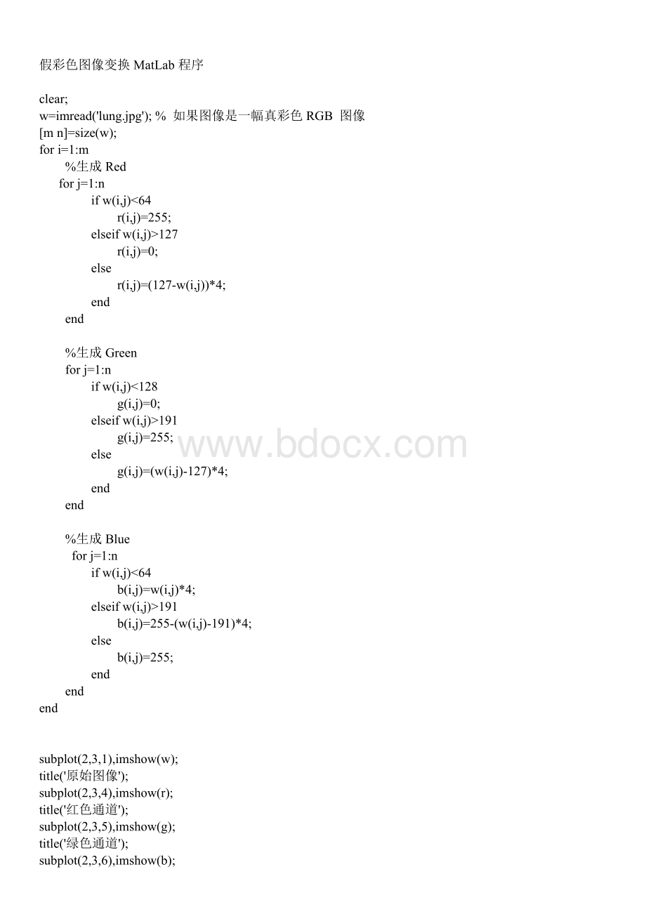 假彩色图像变换MatLab程序源码Word文档下载推荐.doc