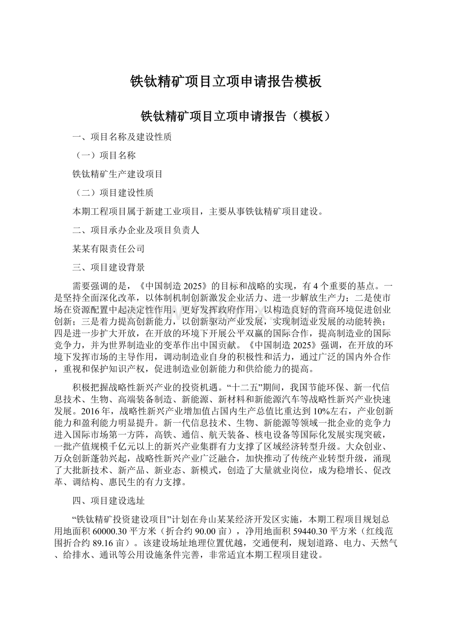 铁钛精矿项目立项申请报告模板Word文档下载推荐.docx_第1页