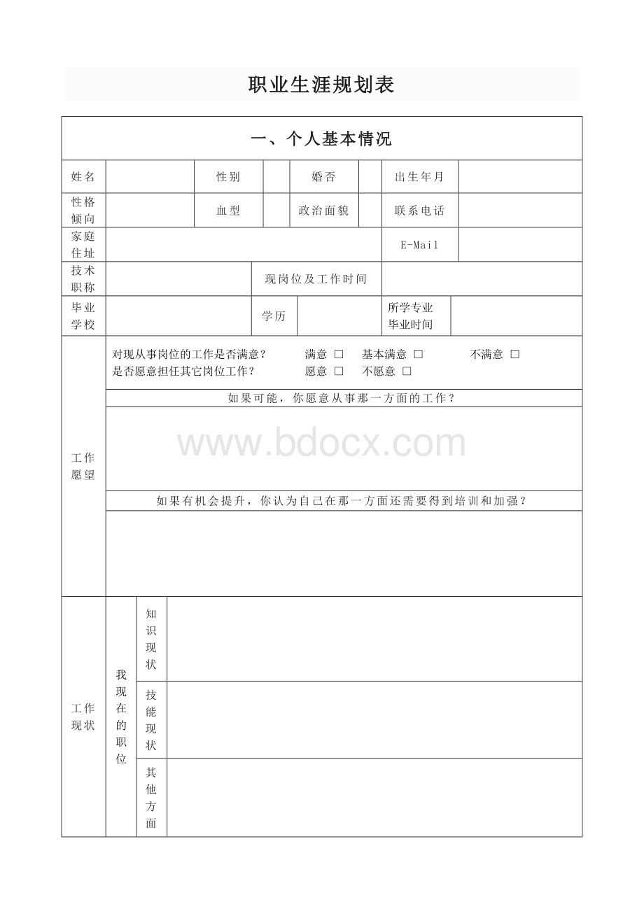 企业员工职业生涯规划表模板文档格式.docx