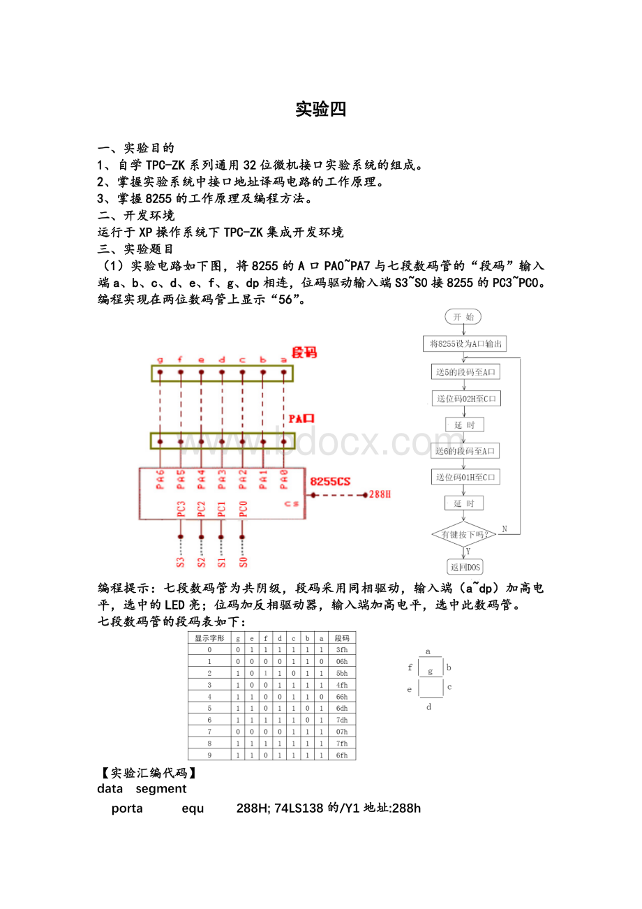 华南理工大学微机系统与接口实验实验四文档格式.doc_第1页