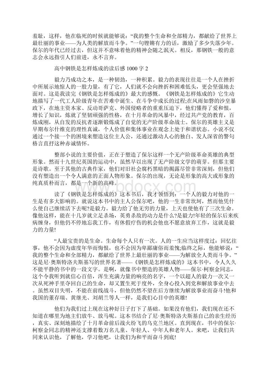 高中钢铁是怎样炼成的读后感1000字.docx_第2页