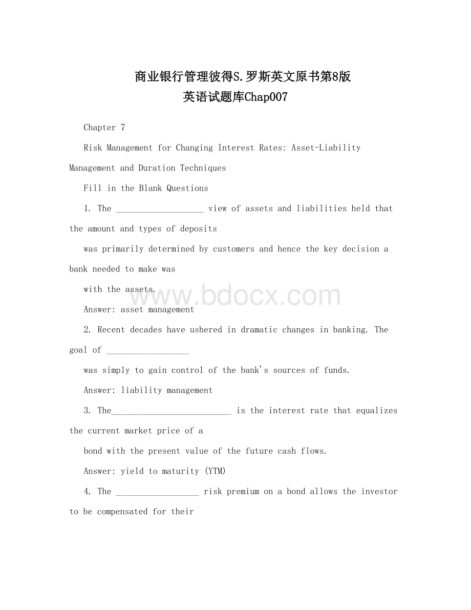 商业银行管理彼得S&#46;罗斯英文原书第8版+英语试题库Chap007Word文件下载.doc