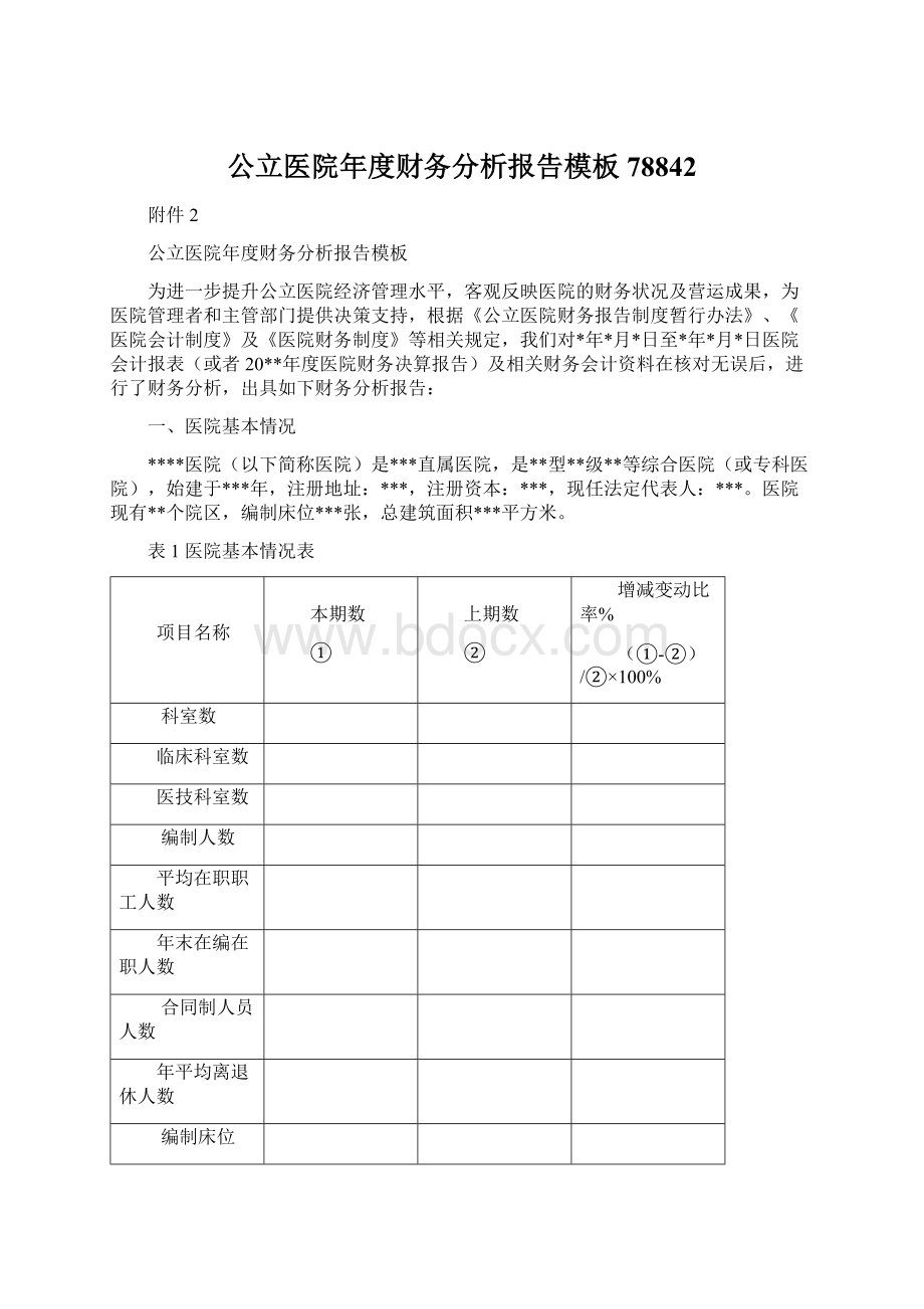 公立医院年度财务分析报告模板78842Word格式文档下载.docx