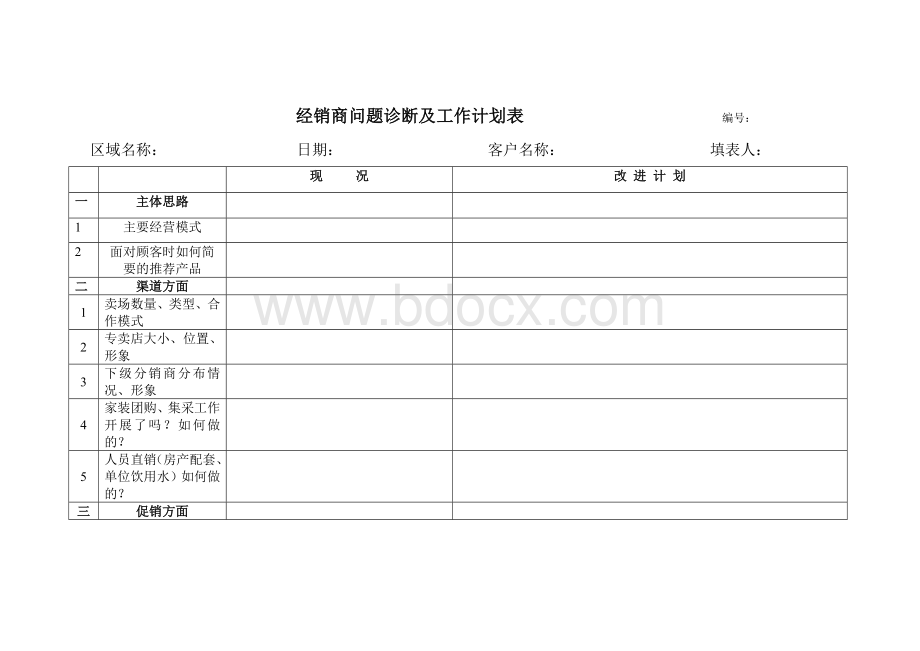 经销商问题诊断及工作计划表.doc