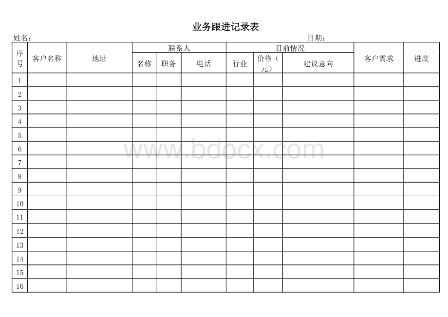 业务跟进记录表表格文件下载.xls_第1页