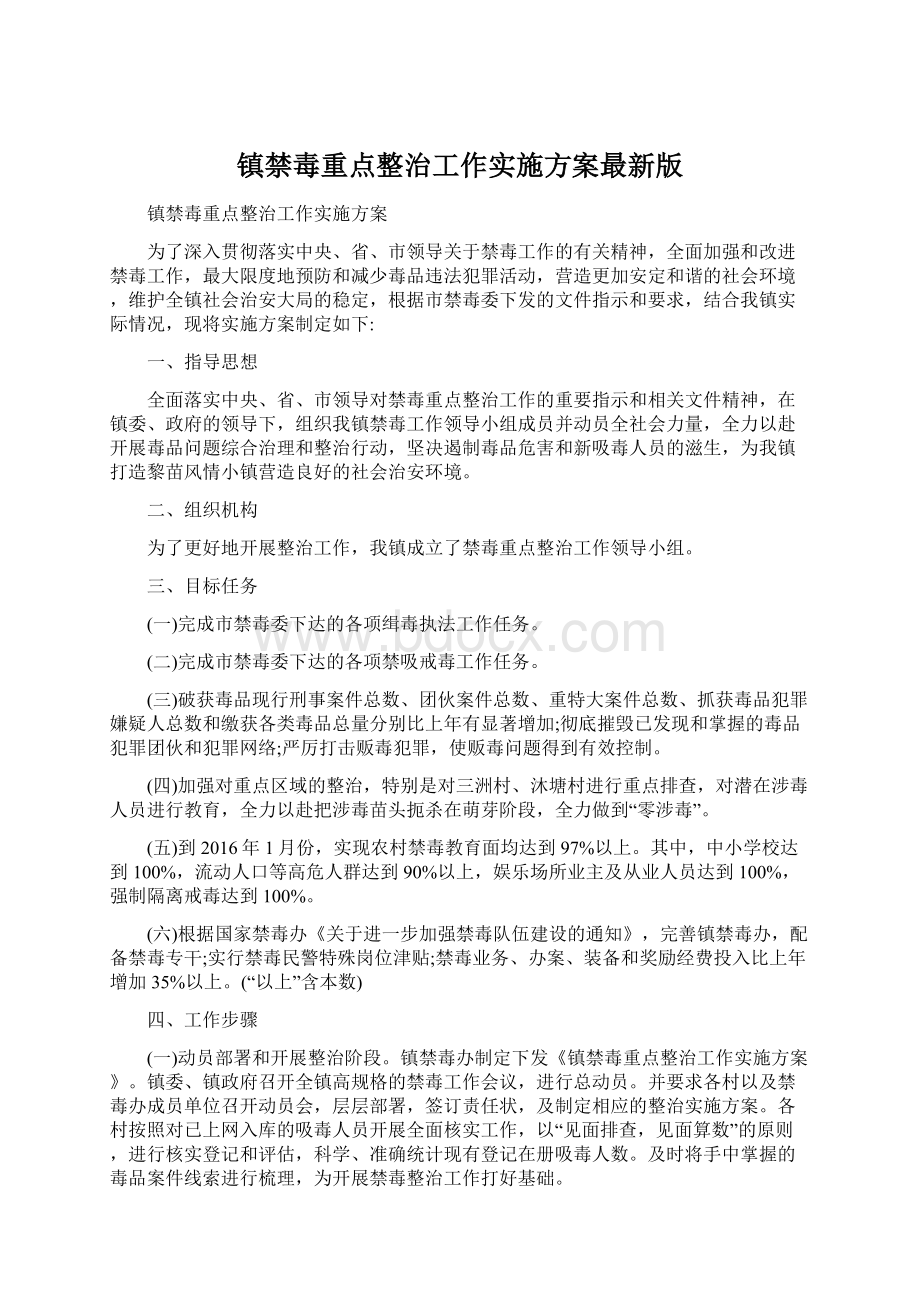 镇禁毒重点整治工作实施方案最新版.docx_第1页